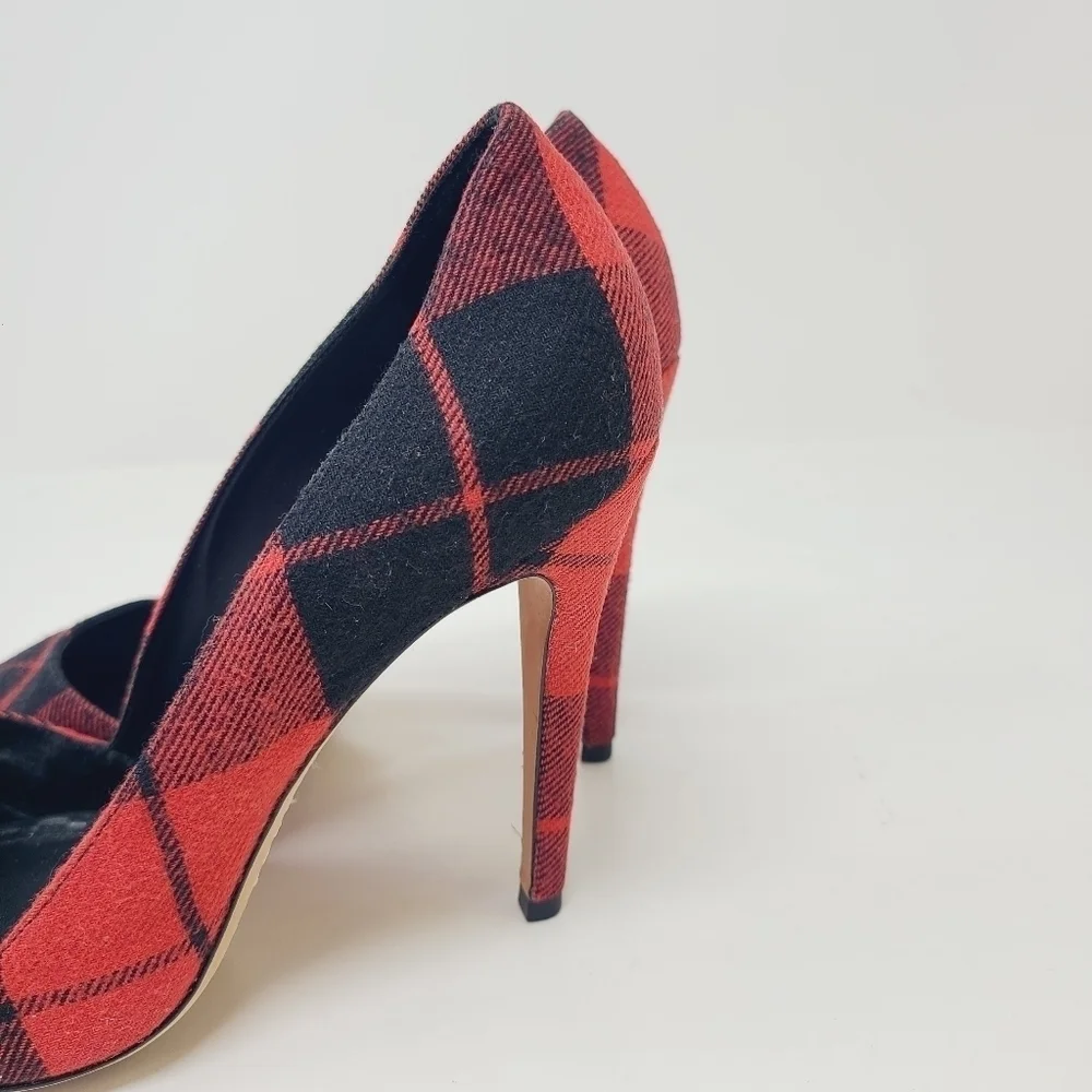 Alice & Olivia | Chic Red and Black Plaid Pattern Heels (Italian Size 39.5)